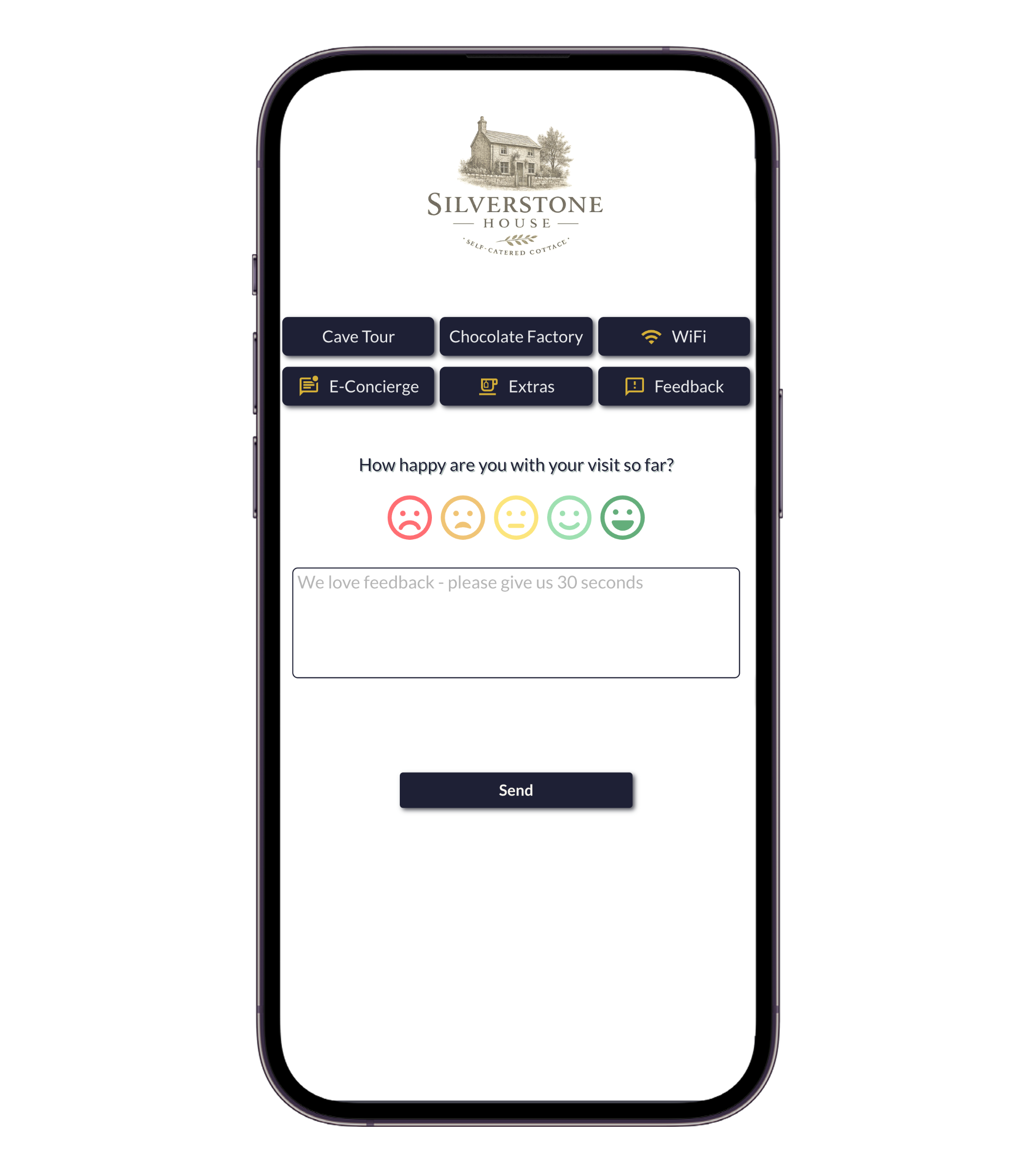 Guest feedback portal on mobile - SilverStone House